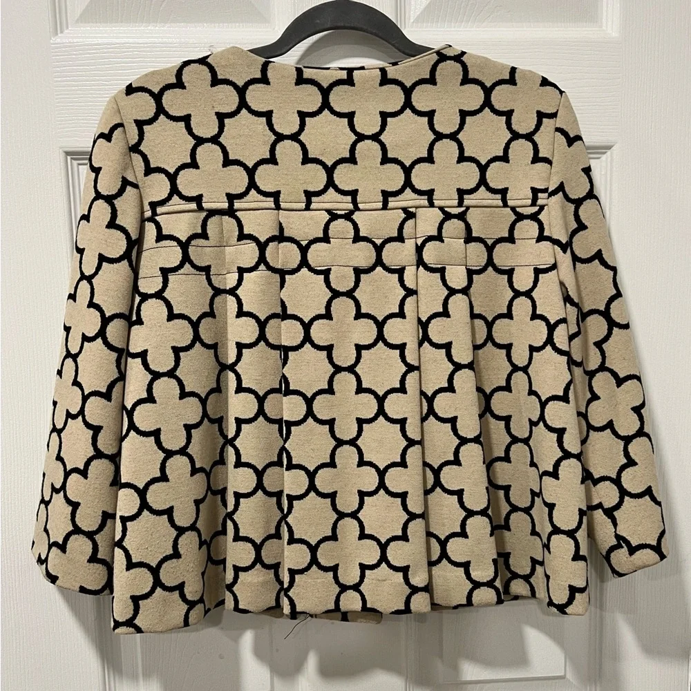 VTGChelsea&Theodore Sz8 Ivory/Blk Floral Print Cropped 3/4 Sleeve Jacket FLAWED